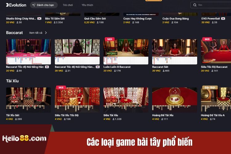 Các loại game bài tây phổ biến